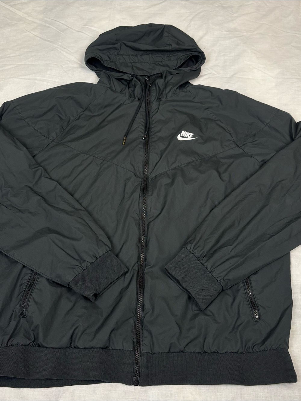 Nike Black Hooded Windbreaker with White Swoosh
